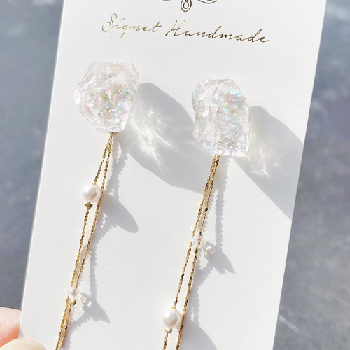 2Way】キラキラクラッシュアイス×華奢チェーンのピアス ピアス