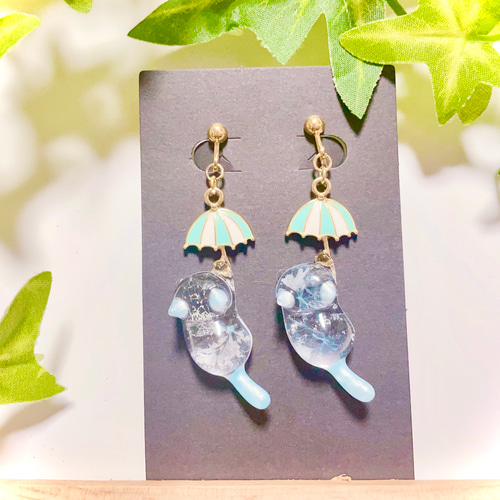 ฅ❤️ ねこ　猫　紫陽花　レジン　花　ピアス　イヤリング　ハンドメイド ฅ❤️ ねこ 猫 紫陽花 レジン 花 ピアス イヤリング ハンドメイド ฅ