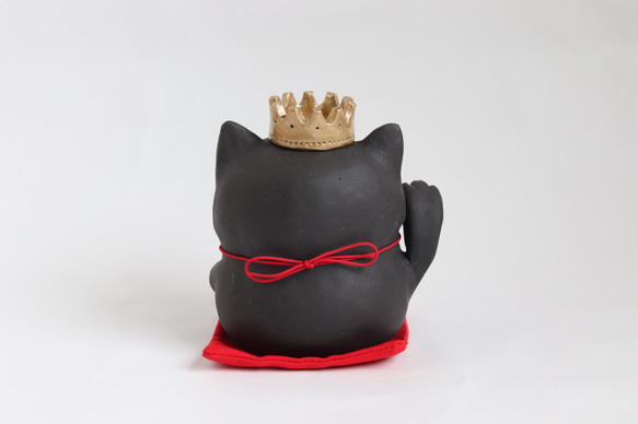 招き黒猫の王様一輪挿し　右手（受注生産） 3枚目の画像