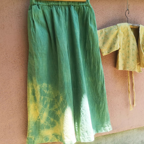 草木染めhemp wide pants*麻ワイドパンツ／藍染めリネンのバギー