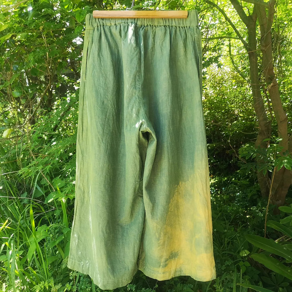 草木染めhemp wide pants*麻ワイドパンツ／藍染めリネンのバギーパンツ／蓮染めスカッツ／リラックスパンツ 7枚目の画像