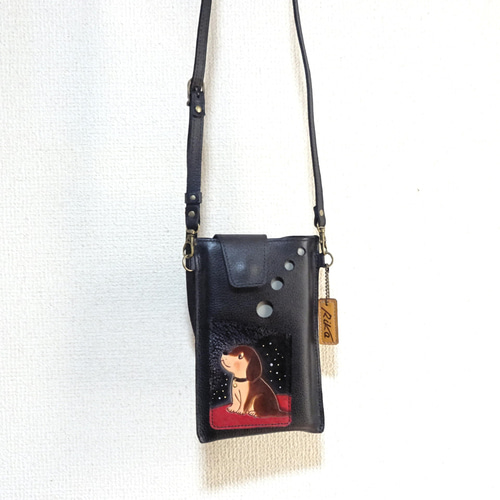 イヌ 2Wayスマホポシェット バッグ ポーチ サコッシュ ネームタグ付き