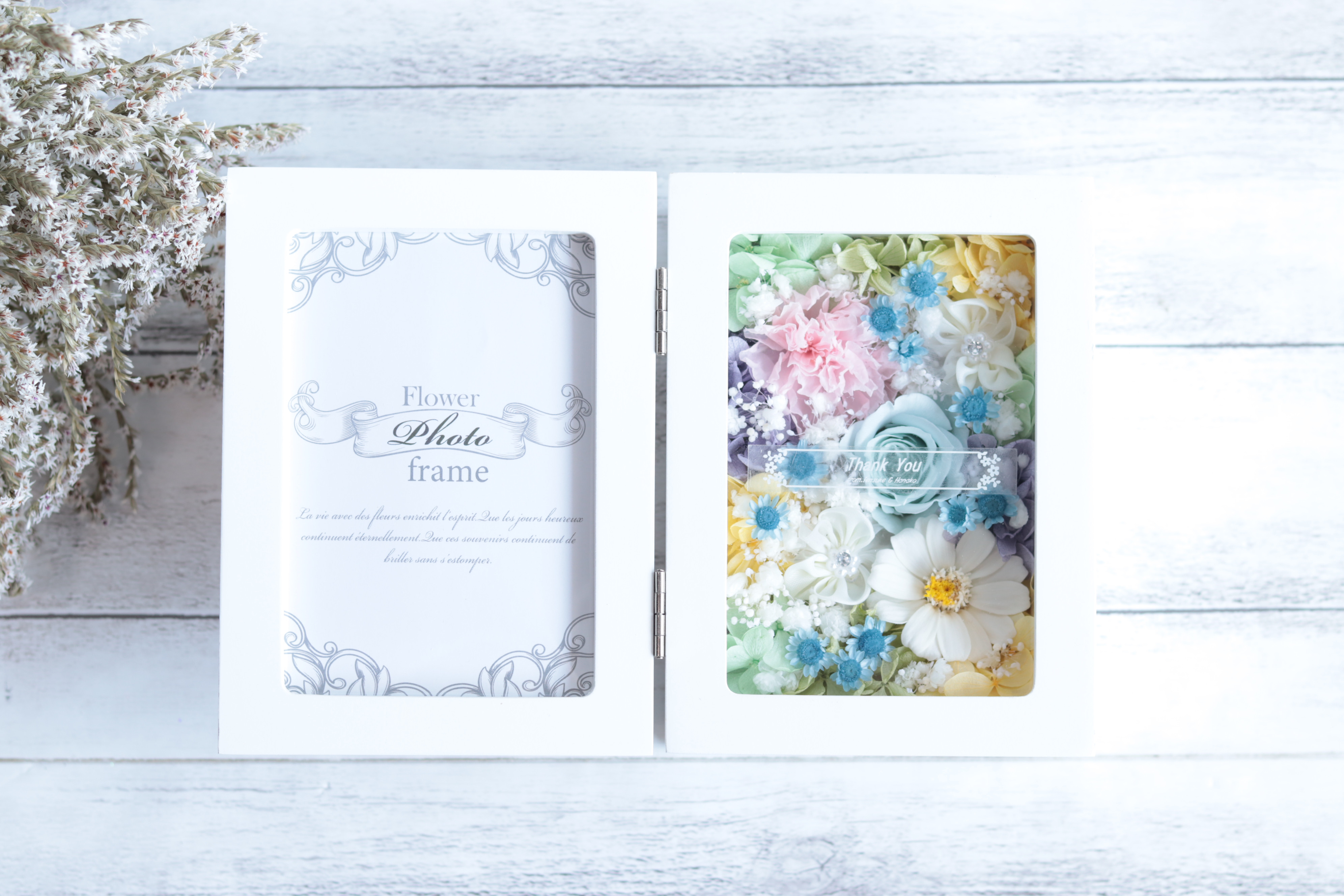 【選べるメッセージラベル】バラとジニアのフォトフレーム＊母の日・敬老の日・結婚&出産プリザーブド