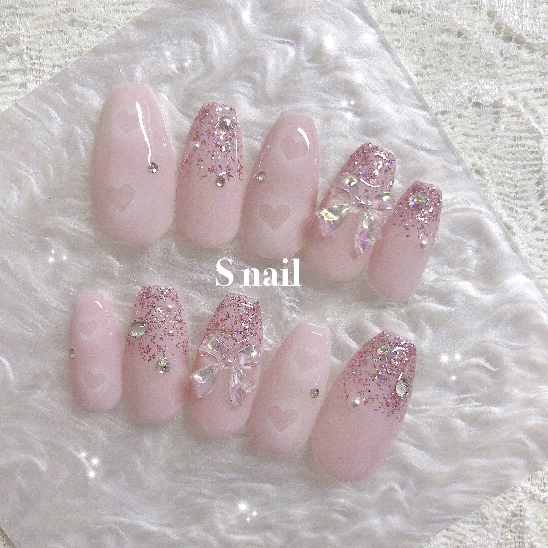 お客様完成品♡オーダーネイル ピンクネイル 韓国ネイル かわいい ハート 𓂃 𓈒𓏸໒꒱ ⁡ ⁡ ピンクハートネイル🩷⋆꙳ ⁡ ⁡ #ゆめかわネイル