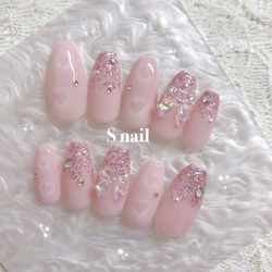 ネイルチップ ピンク ハート リボン オーロラ キラキガーリー ワンホン