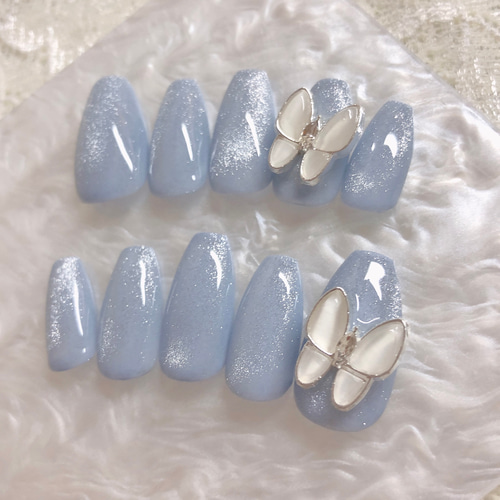 ネイルチップ マグネットネイル 韓国 ワンホンネイル 蝶々