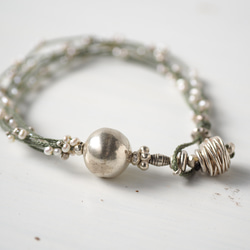 [6line] silver・pearl blaid bracelet 3枚目の画像