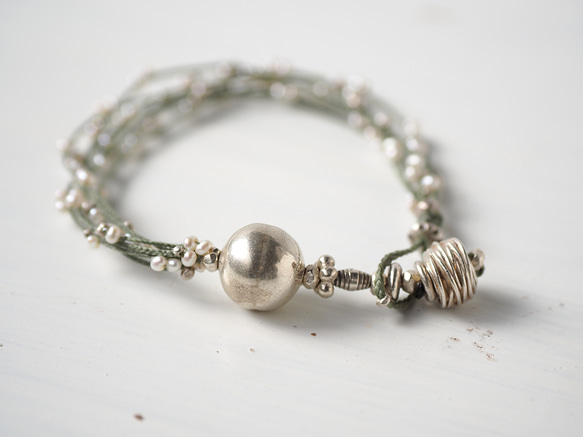 [6line] silver・pearl blaid bracelet 3枚目の画像