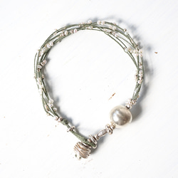 [6line] silver・pearl blaid bracelet 4枚目の画像