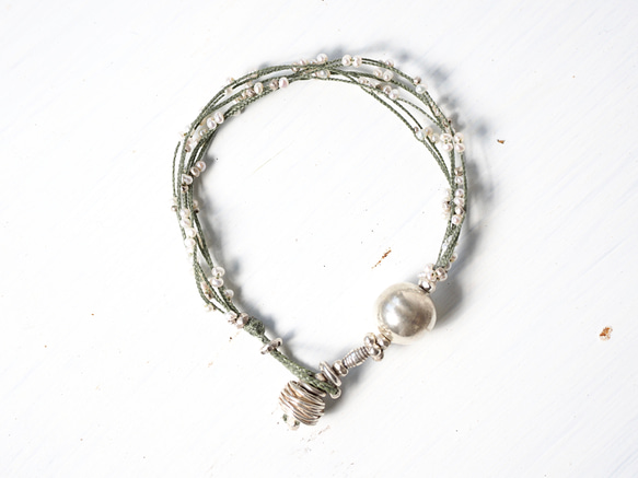 [6line] silver・pearl blaid bracelet 4枚目の画像