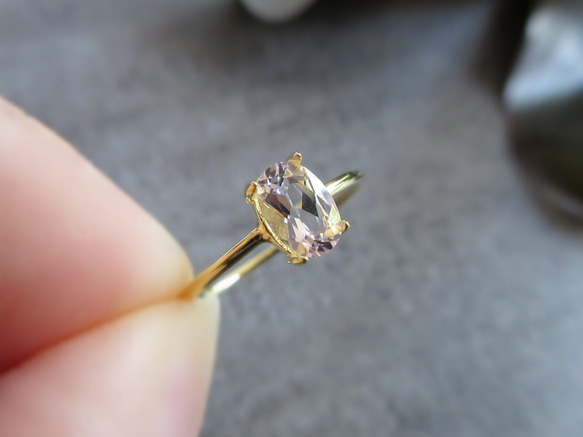 【希少】宝石質6×4mm「モルガナイト」リング【4月の誕生石】 8枚目の画像