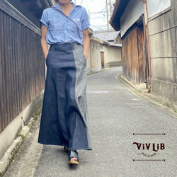 岡山デニムのバイカラーマキシスカート｜サイズ・デザインカスタム可