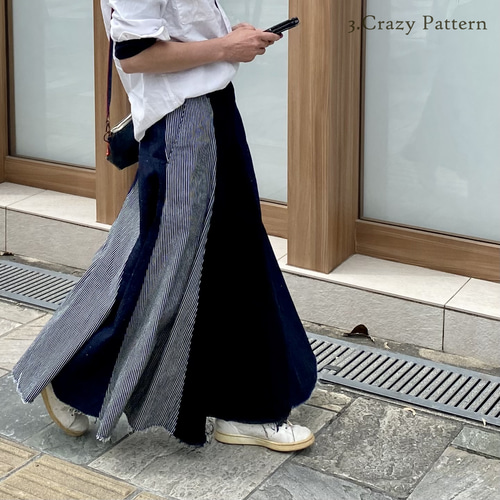 岡山デニムのバイカラーマキシスカート｜サイズ・デザインカスタム可