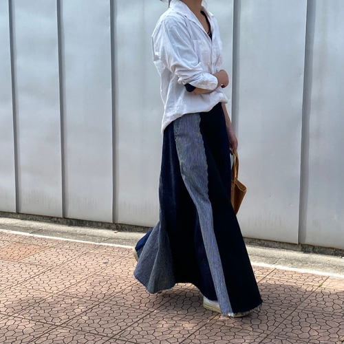 モード デニム マキシ コンビ  ロング スカート 楽天市場】マキシスカート デニムスカート ストレッチ ロング
