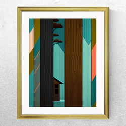 和を感じさせる松の木とカラフルで色鮮やかな木目調 アートポスター プレミアムフレーム(額縁)付き 8枚目の画像