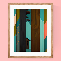 和を感じさせる松の木とカラフルで色鮮やかな木目調 アートポスター プレミアムフレーム(額縁)付き 4枚目の画像