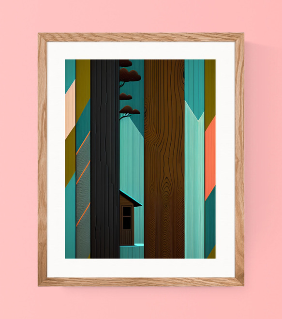 和を感じさせる松の木とカラフルで色鮮やかな木目調 アートポスター プレミアムフレーム(額縁)付き 4枚目の画像