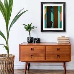 和を感じさせる松の木とカラフルで色鮮やかな木目調 アートポスター プレミアムフレーム(額縁)付き 1枚目の画像
