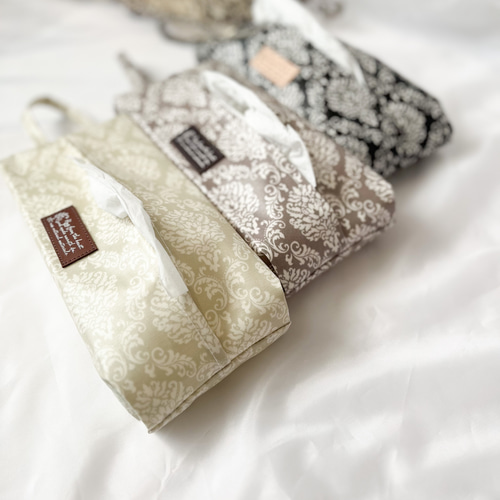 吊り下げ＊ティッシュケース ラミネート〖ダマスク柄〗L 車用 ソフト