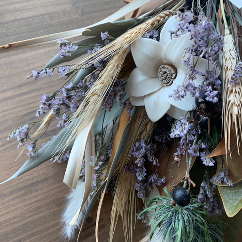 タイサンボクのナチュラルブーケ風ドライフラワースワッグ ドライ