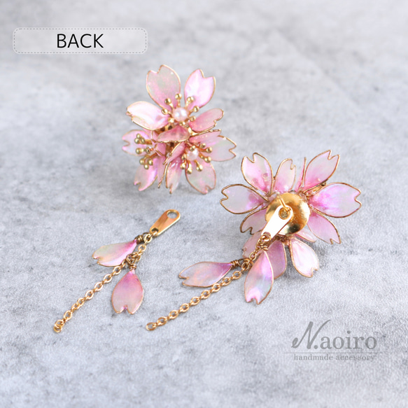 咲き誇る桜(ピアス) ディップアート 揺れる 上品 レジン 大ぶり【春色新作2024】桜ハンドメイド2024 13枚目の画像