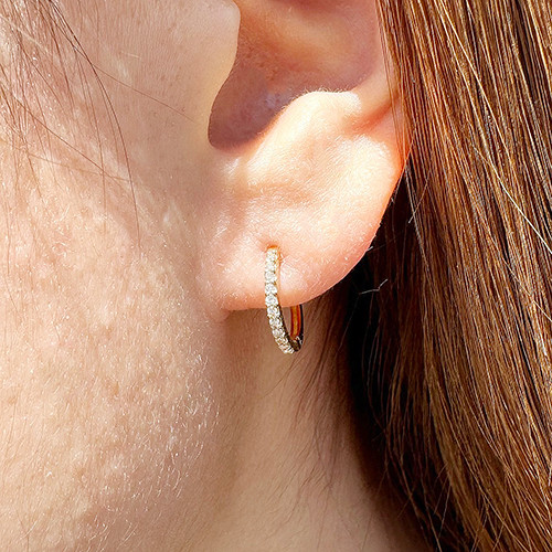 (C052616)K18/Pt YG ピアス フープピアス アクセサリー K18 0.12ct ダイヤモンド フープピアス イエロー ホワイト