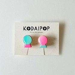 【ノンホールピアス】色で遊ぶPOPな古墳 ミント×ネオンピンク 2枚目の画像