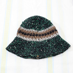 サマーニット帽　バケットハット　手編み　かぎ針編み　春夏　帽子　ブラック　グリーン　メンズ　レディース　ジュニア 6枚目の画像
