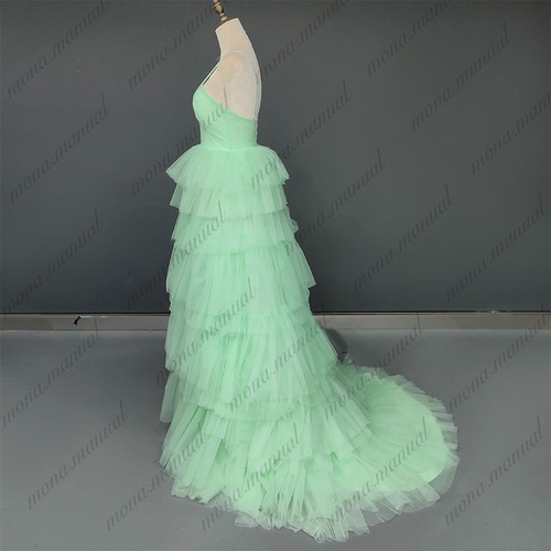 ティアードスカート キャミソール 背中空き ウェディングドレス カラー  