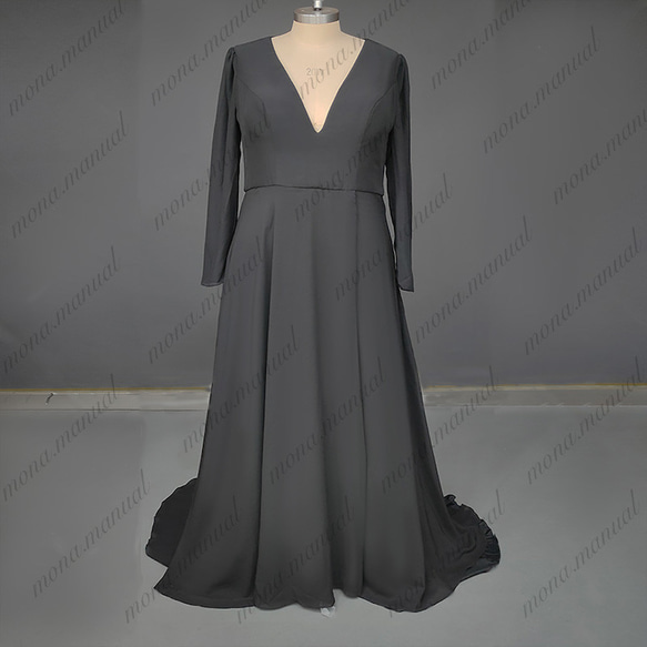 黑 vネック ウェディングドレス シンプルドレス ロングドレス 600 1枚目の画像