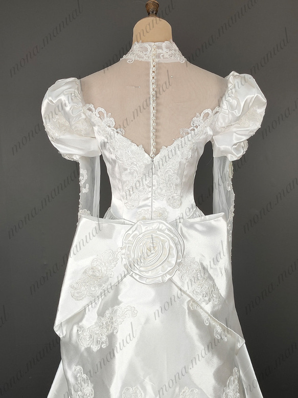 レトロ クラシカル バックリボン ウェディングドレス ヴィンテージ袖付きドレス 601 4枚目の画像