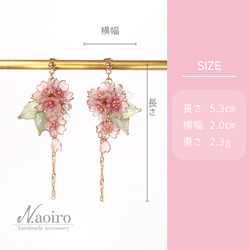 ふんわり可憐な ひなたの桜(ピアス) 揺れる ディップアート 葉っぱ 【春色新作2024】桜ハンドメイド2024 9枚目の画像