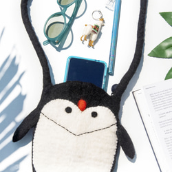 天然ウールフェルトクロスボディバッグサイドバックパックアニマルウールフェルトiPhone電話ケースファーキッドペンギンバッグクリ 5枚目の画像
