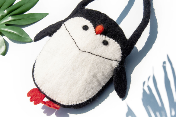 天然ウールフェルトクロスボディバッグサイドバックパックアニマルウールフェルトiPhone電話ケースファーキッドペンギンバッグクリ 4枚目の画像