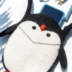 天然ウールフェルトクロスボディバッグサイドバックパックアニマルウールフェルトiPhone電話ケースファーキッドペンギンバッグクリ 15枚目の画像
