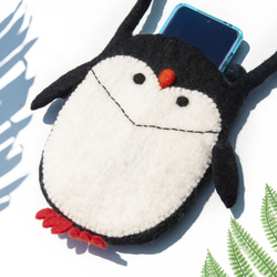 天然ウールフェルトクロスボディバッグサイドバックパックアニマルウールフェルトiPhone電話ケースファーキッドペンギンバッグクリ 1枚目の画像