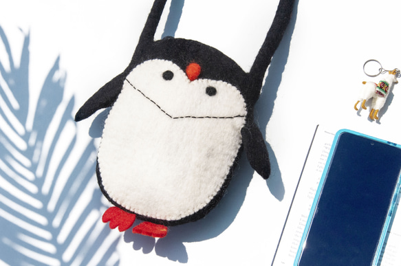 天然ウールフェルトクロスボディバッグサイドバックパックアニマルウールフェルトiPhone電話ケースファーキッドペンギンバッグクリ 12枚目の画像