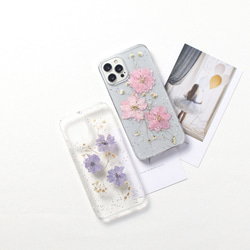 押し花デザイン iPhoneケース クリア 15 14 13 12 mini SE 11 ラメ 花柄 大人可愛い 韓国 2枚目の画像