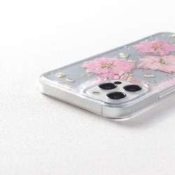押し花デザイン iPhoneケース クリア 15 14 13 12 mini SE 11 ラメ 花柄 大人可愛い 韓国 11枚目の画像