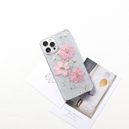 押し花デザイン iPhoneケース クリア 15 14 13 12 mini SE 11 ラメ 花  