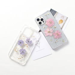 押し花デザイン iPhoneケース クリア 15 14 13 12 mini SE 11 ラメ 花柄 大人可愛い 韓国 1枚目の画像