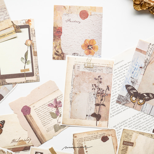 コラージュ風デザインペーパー 20枚 flower and butterfly コラージュ風デザインペーパー 20枚 flower and butterfly
