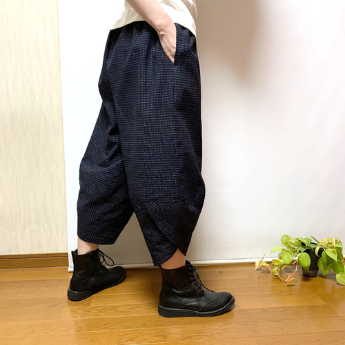 書生絣サルエルパンツ＋ストール＊着物リメイク キュロット