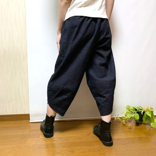 着物リメイク　絣サルエルパンツ 書生絣サルエルパンツ＋ストール＊着物リメイク キュロット