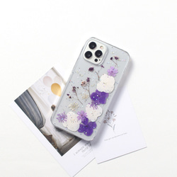 押し花デザイン iPhoneケース クリア 15 14 13 Pro 12 SE 11 X ラメ入り 花柄 韓国 可愛い 4枚目の画像