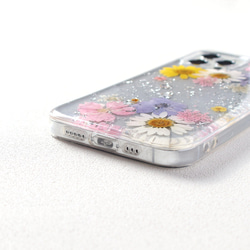 押し花デザイン iPhoneケース クリア 15 14 13 12 pro SE 11 ラメ入り 花柄 大人可愛い 韓国 13枚目の画像