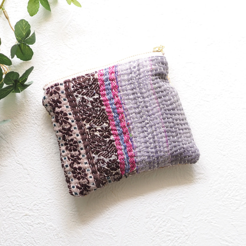 限定1点】インド刺繍リボンとラリーキルトのポーチ（インド