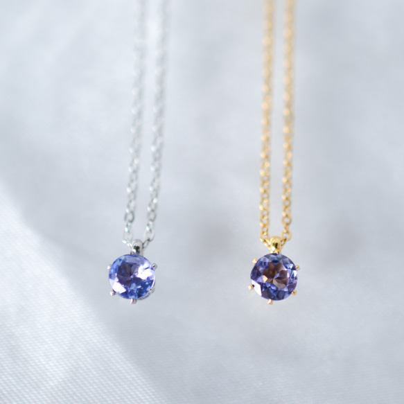 【天然石タンザナイトのシンプルな一粒ネックレス】青紫/5mm/サージカルステンレス/つけっぱなしok 4枚目の画像