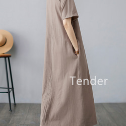 綿麻の大きいサイズの婦人服2023新型の夏のワンピースの女性の半袖のゆったりとしたカジュアルな長款のシャツのスカート S 8枚目の画像
