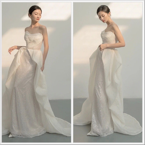 オーバースカート チューブトップ ライトウエディングドレス ドレス  